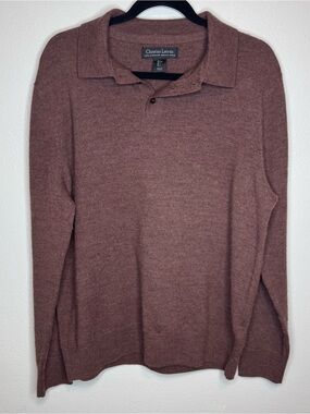 Christian Lacroix 100% Extrafine Merino Wool Polo Sweater L Plum Burgundy Knit